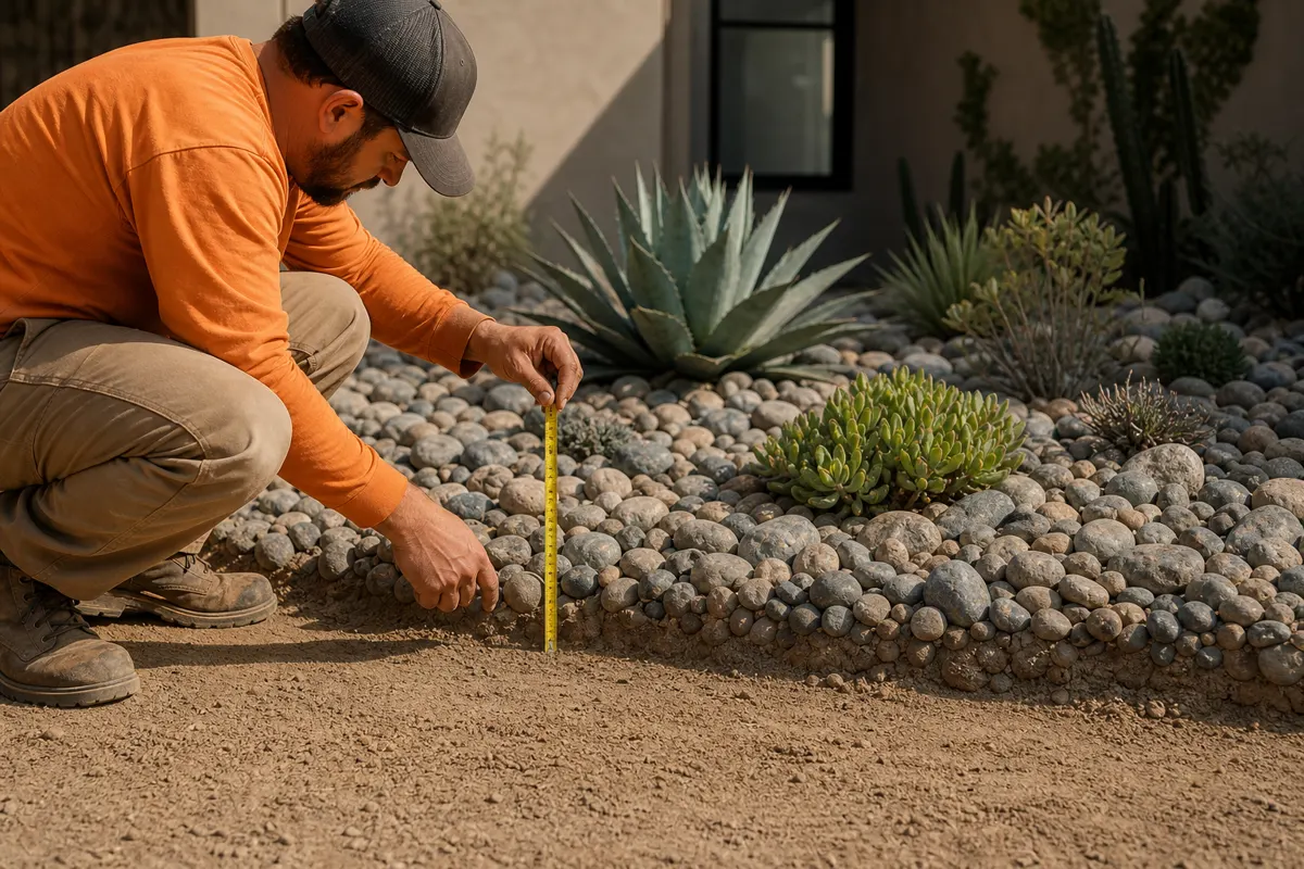 Decorative landscape rock bed beside planting areas