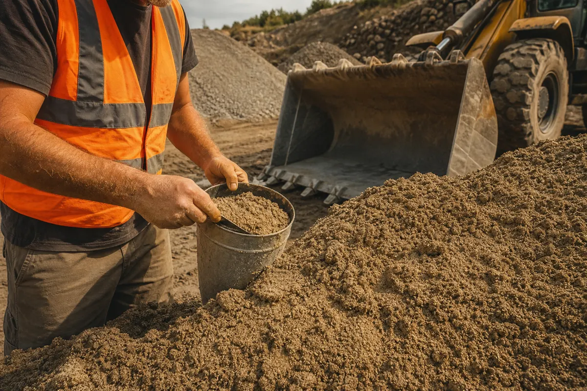 Sand pile or bedding sand surface used for yard-to-ton conversion