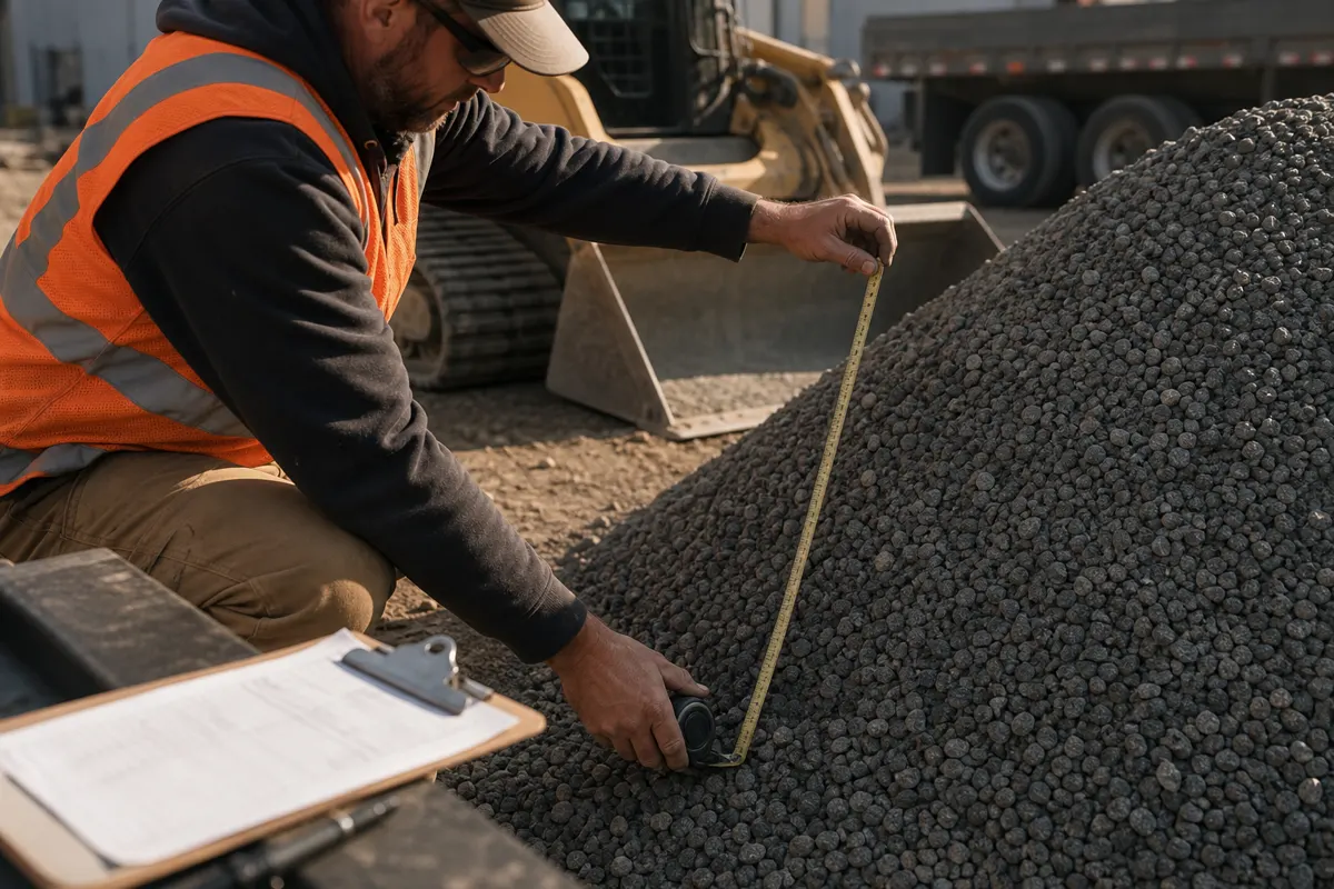 Close view of loose gravel used for volume and weight estimating